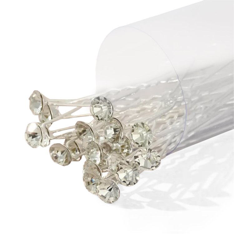 Φουρκέτες Μαλλιών Ασημί με Στρας – Σετ 20τμχ για Νυφικά Χτενίσματα & Κότσους