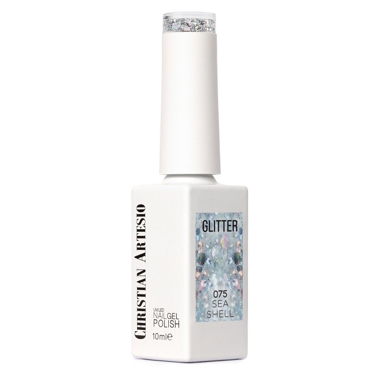 Gel Nail Polish No 075 Sea Shell Silver Sequin Glitter 10ml - Christian Artesio