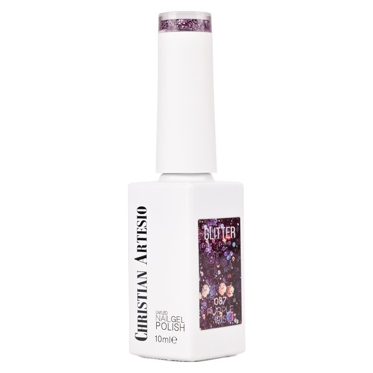 Ημιμόνιμο Βερνίκι Νυχιών Νο 087 Μωβ Ημιδιάφανο Glitter Παγιέτα 10ml - Christian Artesio
