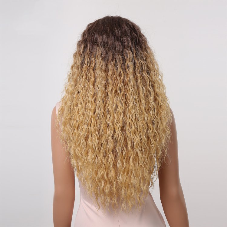 Περούκα Συνθετική Ξανθιά Πολύ Ανοιχτή Χρυσαφί Όμπρε Μακριά Σγουρή