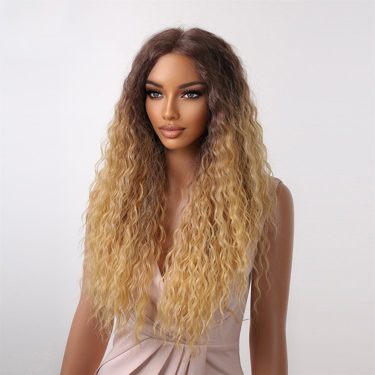 Synthetische Perucke Hellblond Ombre Lang Lockig