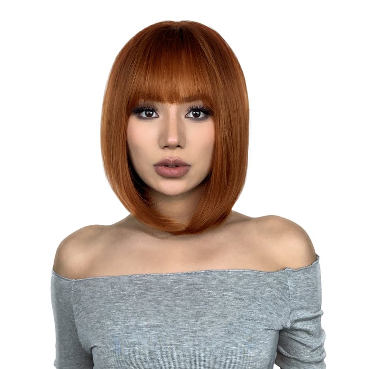 Περούκα Συνθετική Χάλκινη Ίσια Καρέ με Φράντζα