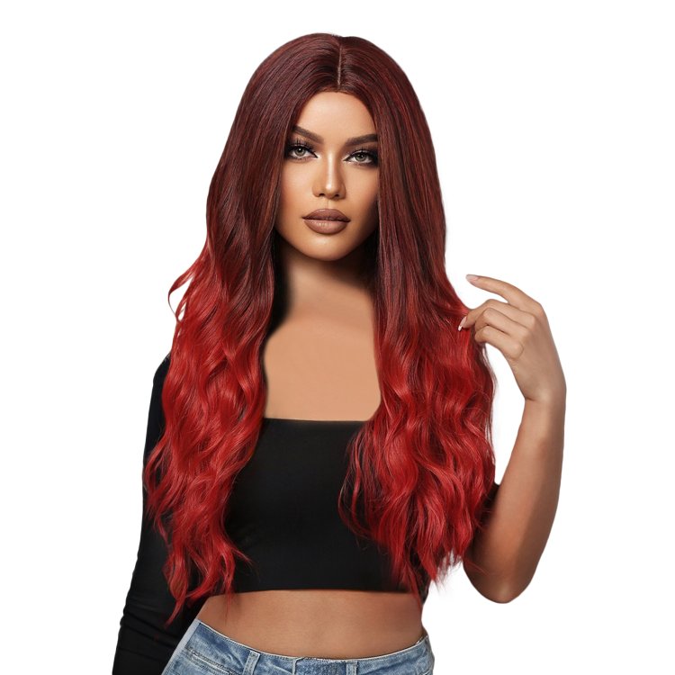 Περούκα Συνθετική Κόκκινη Όμπρε Μακριά Κυματιστή