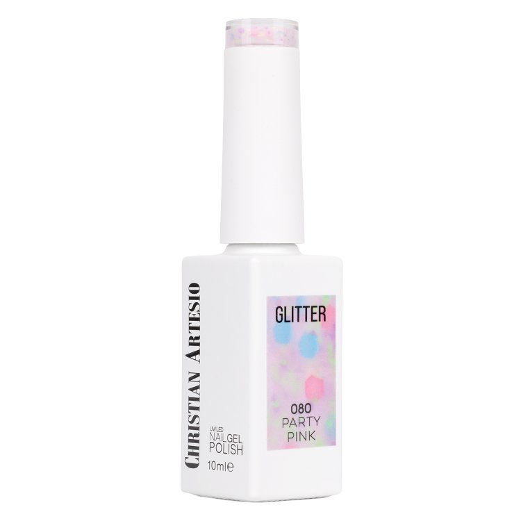Ημιμόνιμο Βερνίκι Νυχιών Νο 080 Ροζ Πολύχρωμη Παγιέτα Flakes 10ml - Christian Artesio