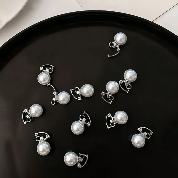 Διακοσμητικά Κλιπ Μαλλιών Ασημί με Πέρλες Σετ 10τμχ