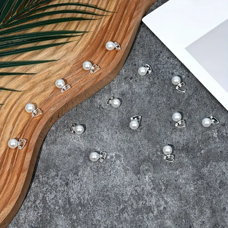 Διακοσμητικά Κλιπ Μαλλιών Ασημί με Πέρλες Σετ 10τμχ