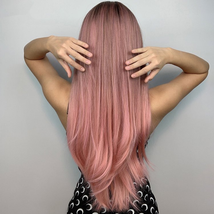 Περούκα Συνθετική Ροζ Όμπρε Μακριά Ίσια