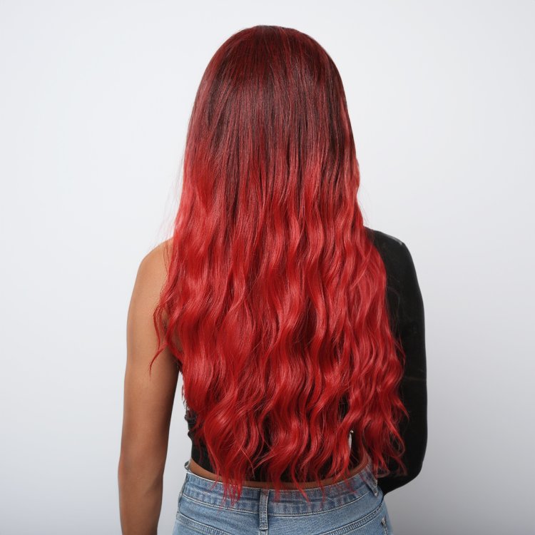 Περούκα Συνθετική Κόκκινη Όμπρε Μακριά Κυματιστή