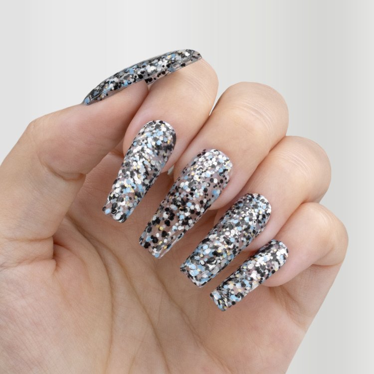 Ημιμόνιμο Βερνίκι Νυχιών Νο 201 Μαύρο Μπλε Παγιέτα Flakes 10ml