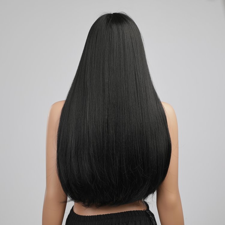 Περούκα Συνθετική Μαύρη Μακριά Ίσια με Φράντζα