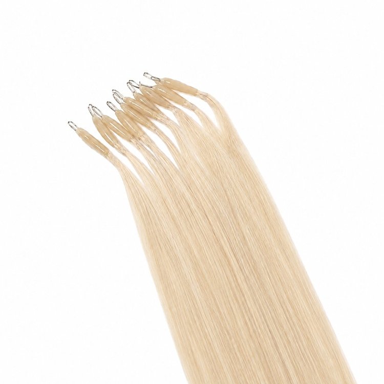 Nano Ring Haarverlangerungen Echthaar #1001 Hellblond 50cm 10Stk
