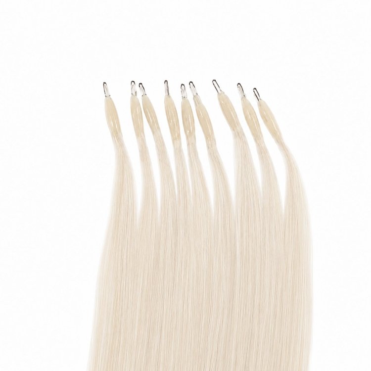 Nano Ring Haarverlangerungen Echthaar #SILVER Blonde 50cm 10Stk