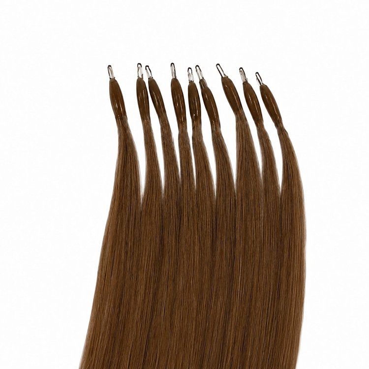 Nano Ring Haarverlangerungen Echthaar #4 Hellbraun 50cm 10Stk
