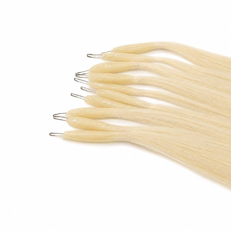 Nano Ring Haarverlangerungen Echthaar #60B Hellblond 50cm 10Stk