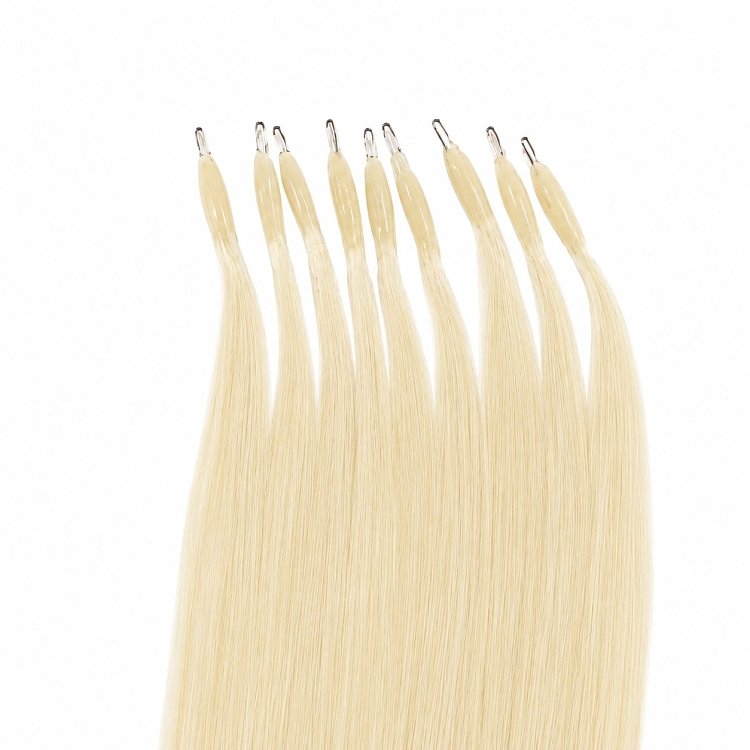 Nano Ring Haarverlangerungen Echthaar #60B Hellblond 50cm 10Stk