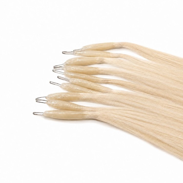 Nano Ring Haarverlangerungen Echthaar #1001 Hellblond 50cm 10Stk