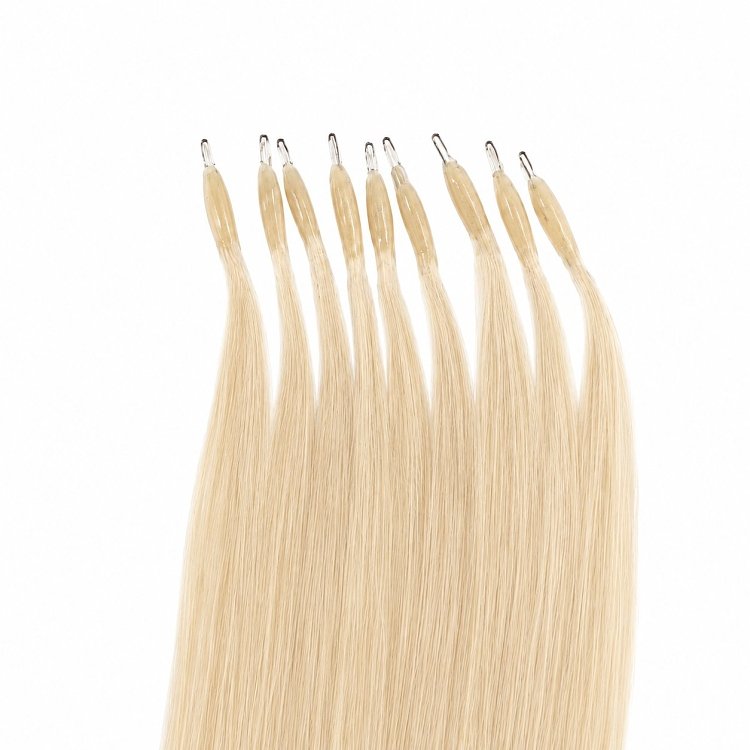 Nano Ring Haarverlangerungen Echthaar #1001 Hellblond 50cm 10Stk
