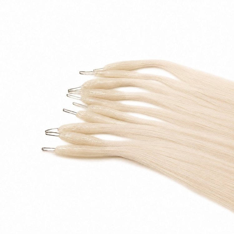 Nano Ring Haarverlangerungen Echthaar #SILVER Blonde 50cm 10Stk
