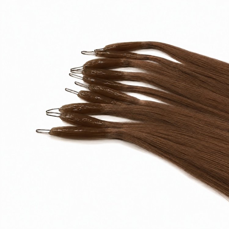 Nano Ring Haarverlangerungen Echthaar #4 Hellbraun 50cm 10Stk