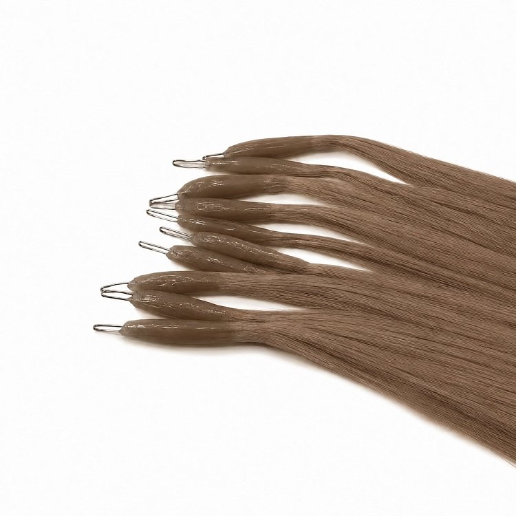 Nano Ring Haarverlangerungen Echthaar #5A Aschblond 50cm 10Stk