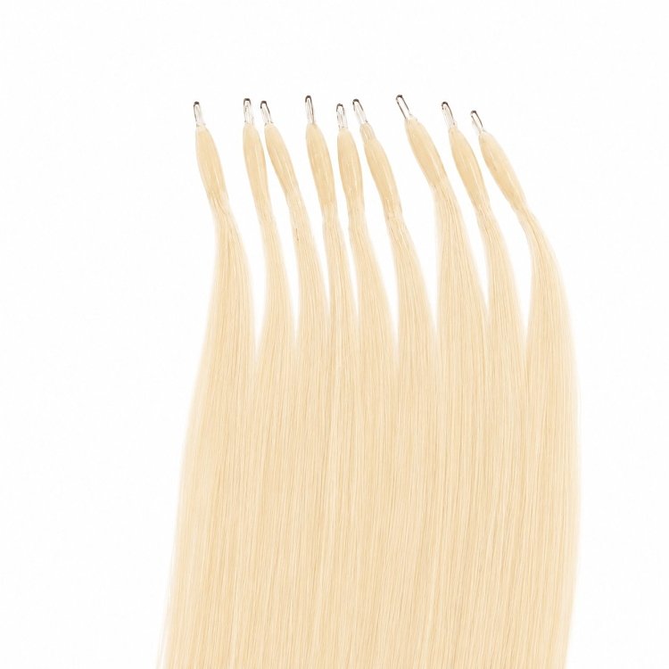 Nano Ring Haarverlangerungen Echthaar #60A Hellblond 50cm 10Stk