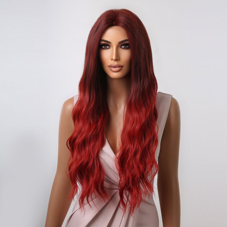 Περούκα Συνθετική Κόκκινη Όμπρε Μακριά Κυματιστή
