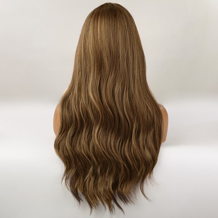 Περούκα Συνθετική Καστανή Μακριά Σγουρή με Ξανθές Ανταύγειες