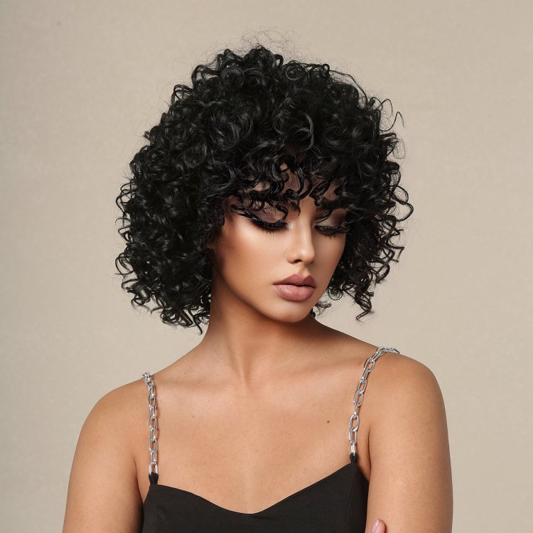 Περούκα Συνθετική Μαύρη Κοντή Σγουρή