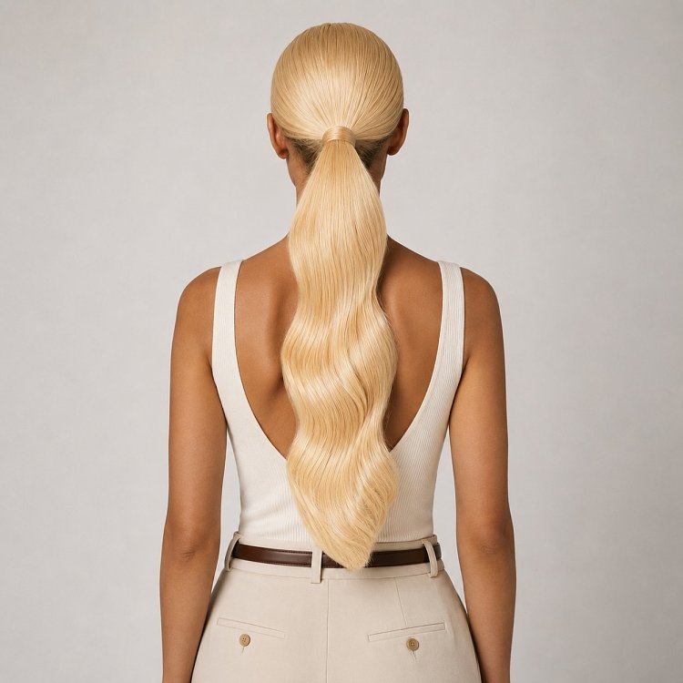 Pferdeschwanz Glatt Echthaar 60cm 100g Hellblond #1001