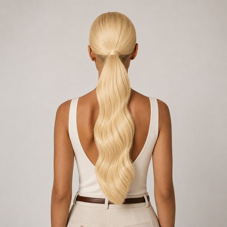 Pferdeschwanz Glatt Echthaar 60cm 100g Hellblond #60