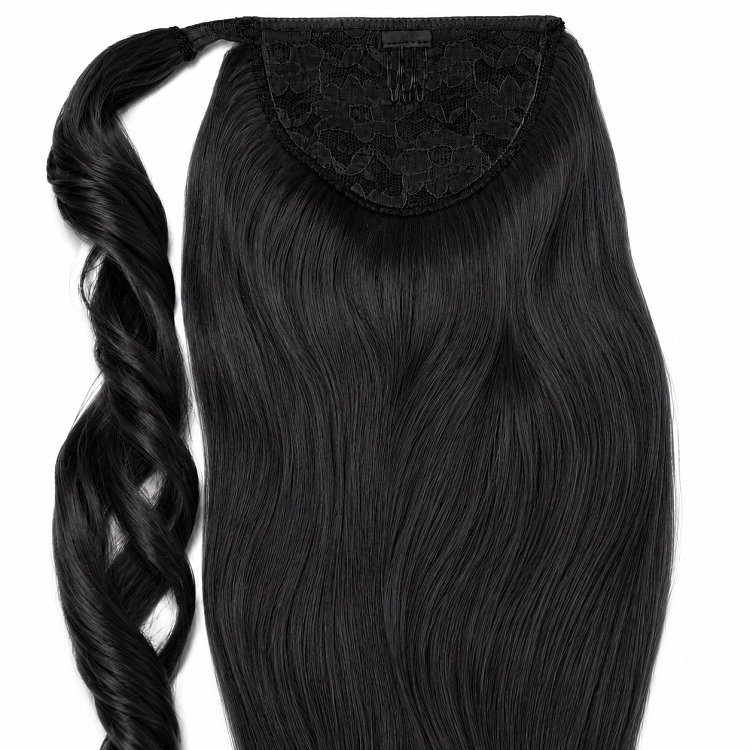 Pferdeschwanz Glatt Echthaar 60cm 100g Schwarz #1