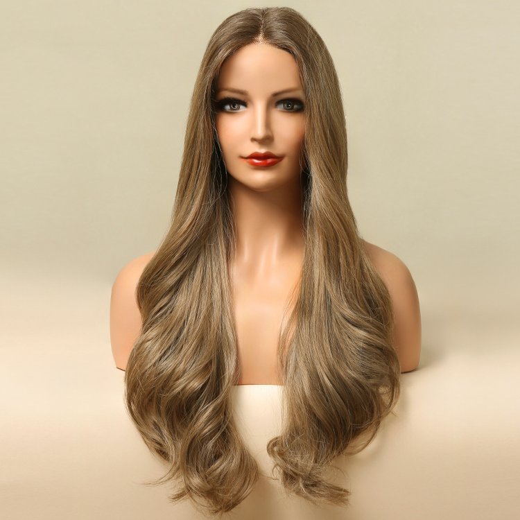 Περούκα Συνθετική Σκούρη Ξανθιά Μακριά Σγουρή