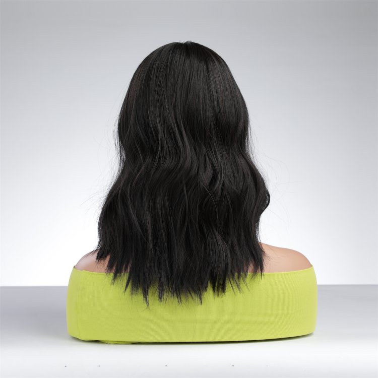 Περούκα Συνθετική Μαύρη Κυματιστή Καρέ