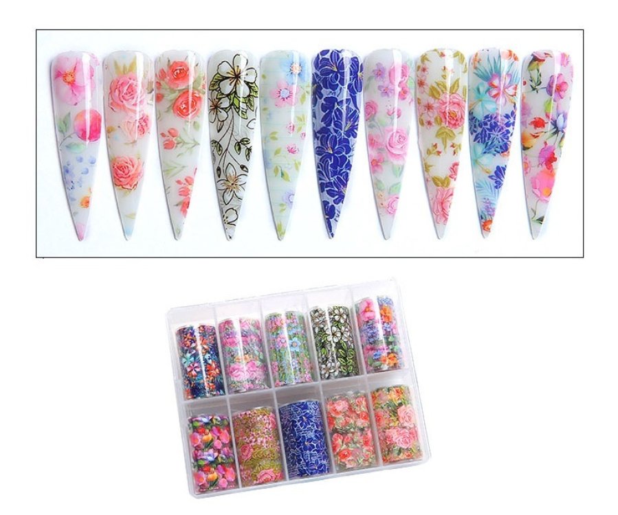 Foil Νυχιών Λουλούδια Σετ 10τμχ