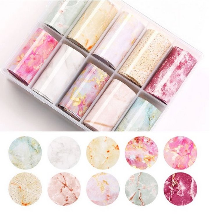 Foil Νυχιών Μάρμαρο Σετ 10τμχ