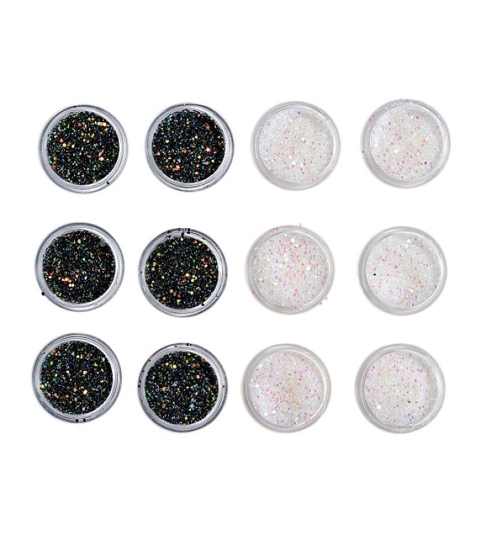 Nail Accessories Flakes White Iridescent - Black Iridescent Set 12pcs