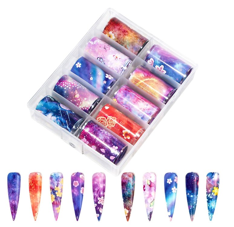 Foil Νυχιών Διάστημα Πολύχρωμα Σετ 10τμχ