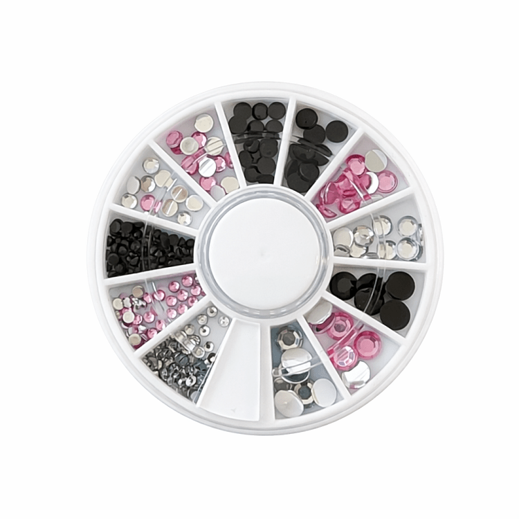Christian Artesio flatback strass schwarz rosa silber nail art rad set
