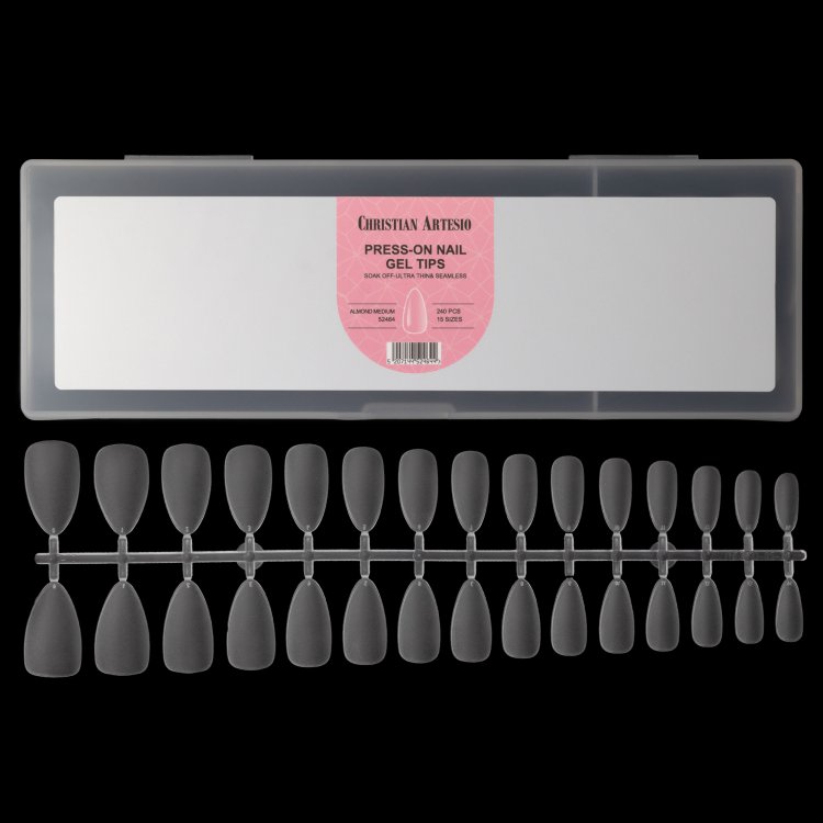 Νύχια Press-On Nail Gel Tips Πολύ Λεπτά Almond Medium Διάφανο Ματ Κασετίνα 240τμχ