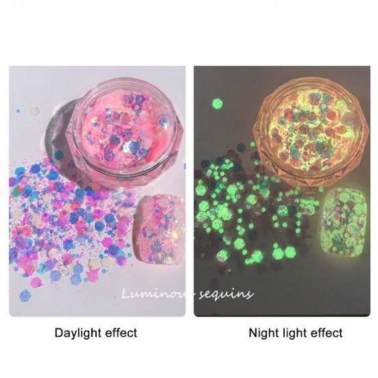 Nail Glitter Luminous Sequins Pink 2g