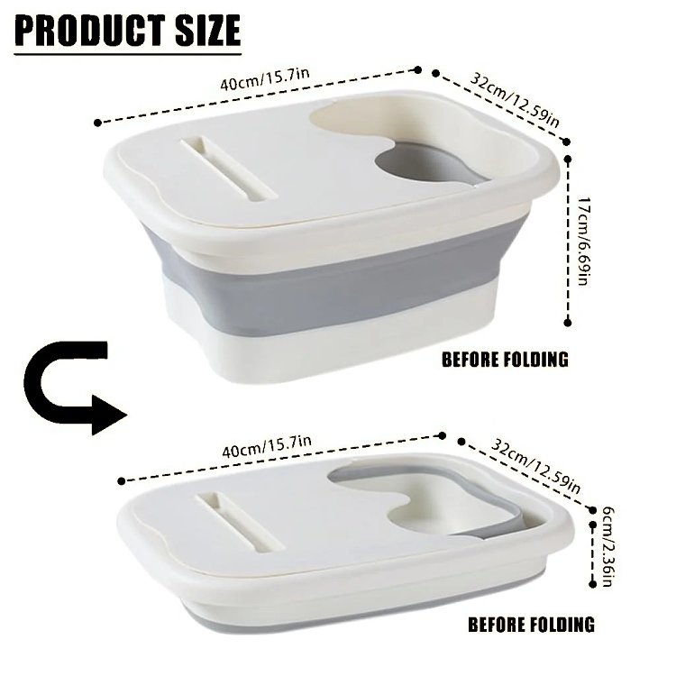 Faltbare Fussbadewanne mit Deckel & Handyhalter 40x32x17cm