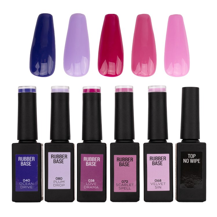 Ημιμόνιμο Rubber Base Purple Obsession – Σετ 5 τμχ + Δώρο Top No Wipe