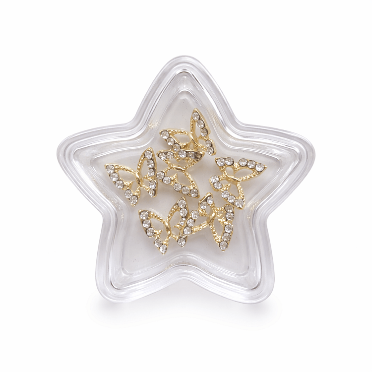Christian Artesio gold butterfly rhinestone nail art decorations 9mm set