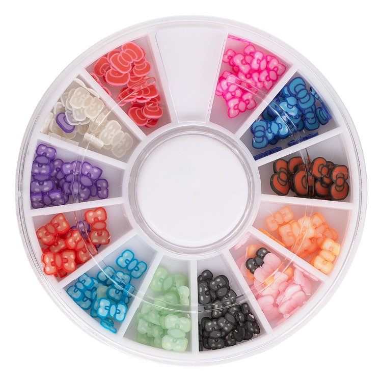 Nail Art Bow Charms Set 12 Colors in Wheel Case