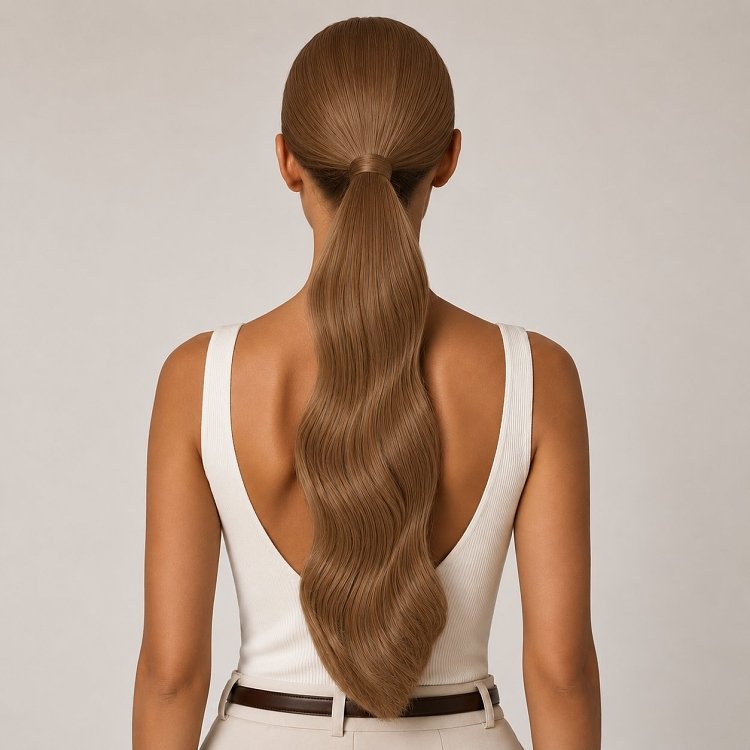 Pferdeschwanz Glatt Echthaar 60cm 100g Dunkelblond #6