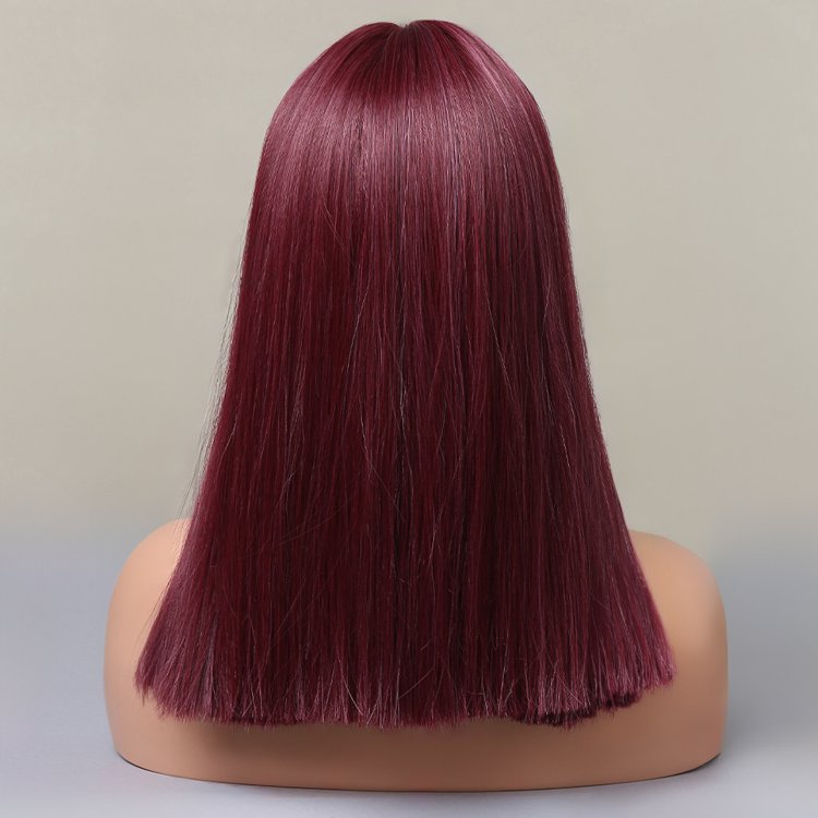 Περούκα Συνθετική Κόκκινο Βουργουνδίας Ίσια Μακρύ Καρέ με Φράντζα