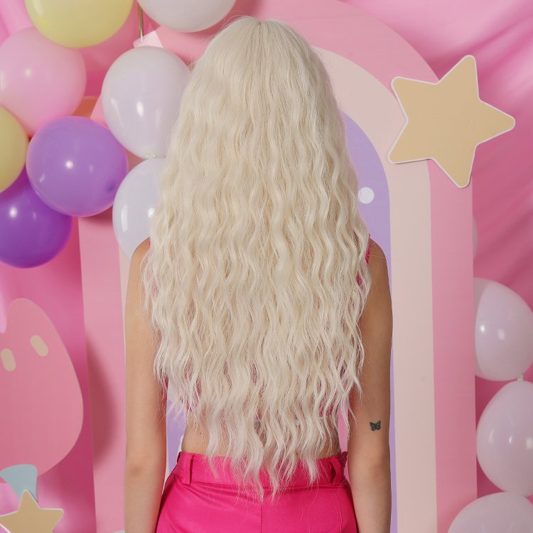 Περούκα Συνθετική Ξανθιά Μακριά Σγουρή με Φράντζα