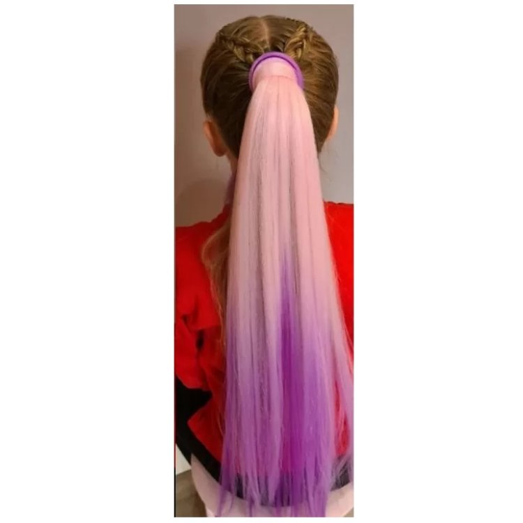 Αλογοουρά Μαλλιών για Πλεξούδα ή Ίσια 65cm Απαλό Ροζ & Μωβ