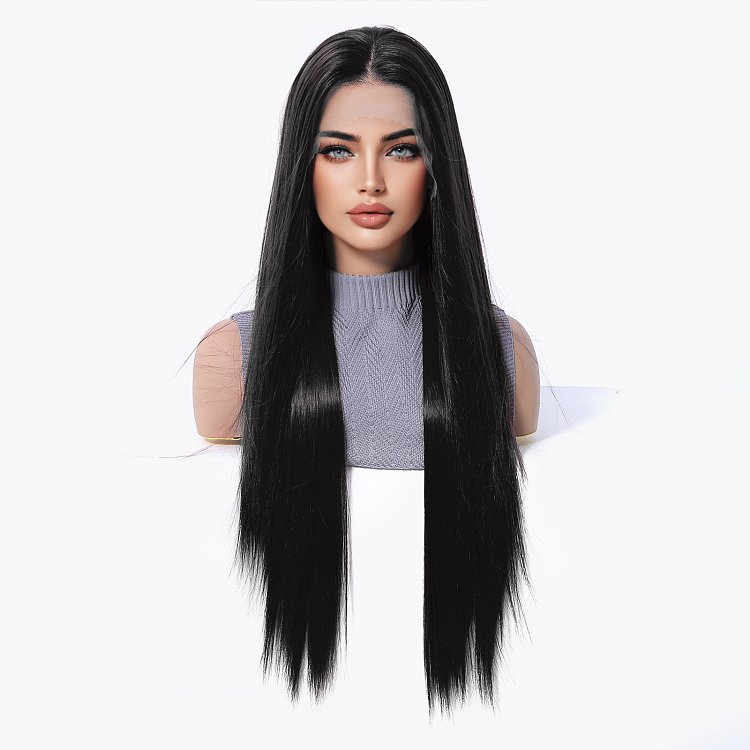 Synthetic Lace Front Wig 13x6 Black Long Straight – Natural Look & High Comfort