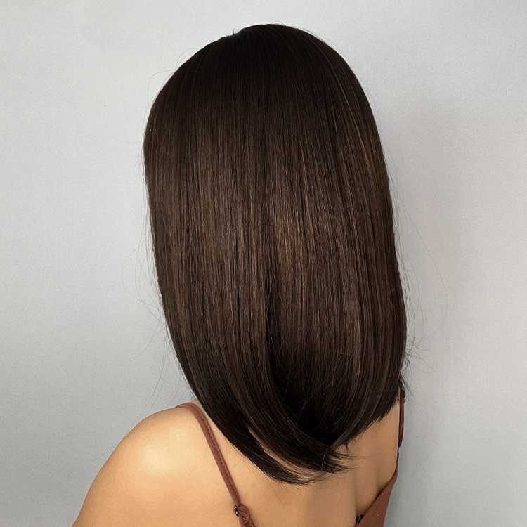 Περούκα Συνθετική Καστανή Ίσια Μακρύ Καρέ με Φράντζα